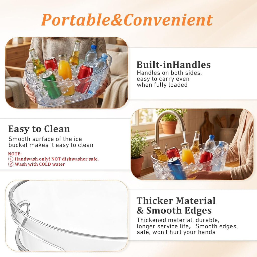 Ice Buckets for Parties Large 5.5L Clear Acrylic Beverage Tubs Portable Cooler Barrel with Scoops Tongs Wine - Set of 4