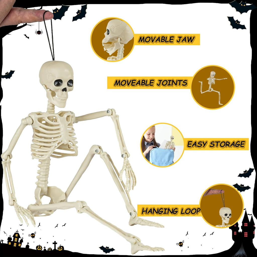 Packs Skeleton Halloween Decorations Outdoor with 16" Full Body Posable Joints Skeletons Decor, Halloween Party - Set of 6