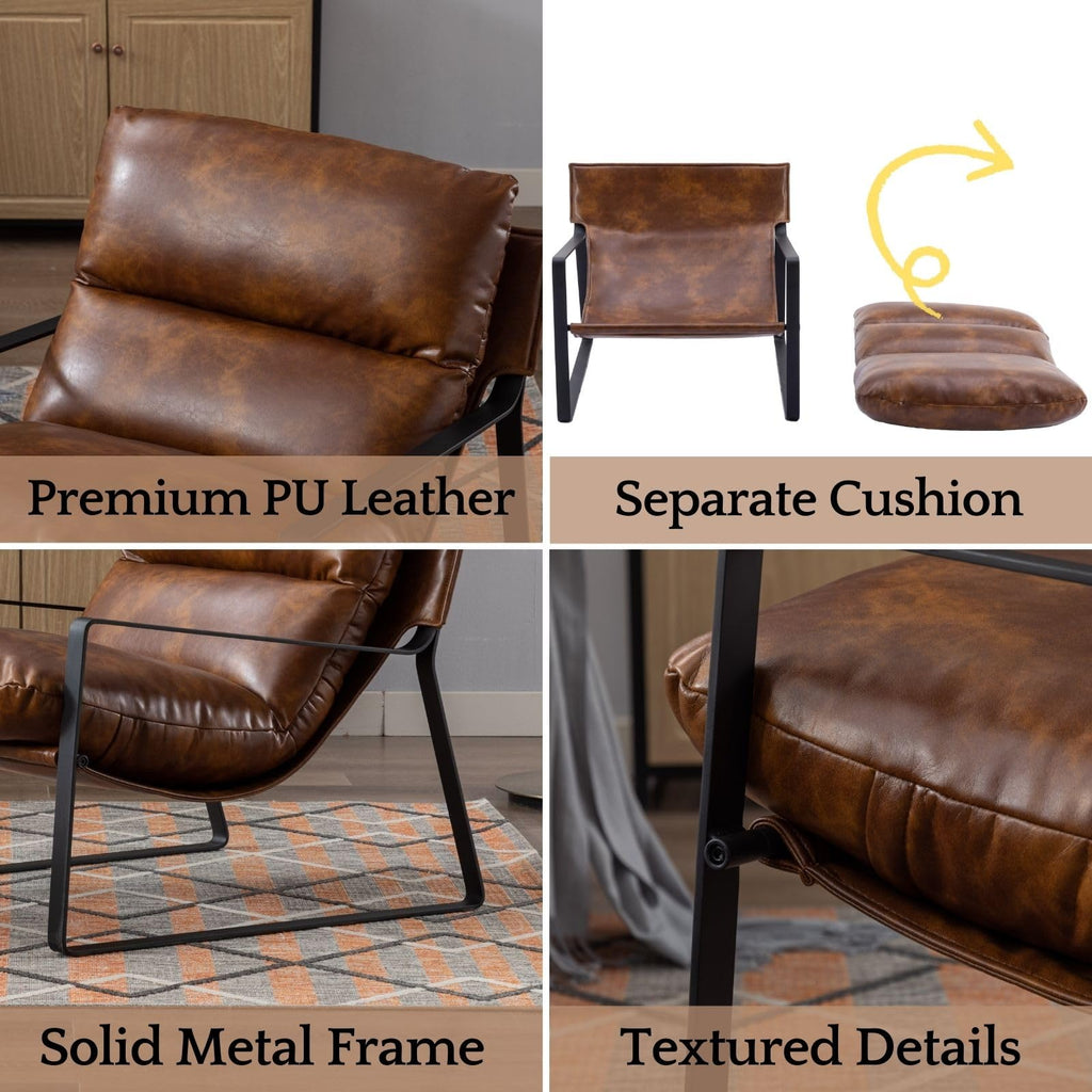 Set of 2 Modern PU Leather Accent Armchair, Retro Brown