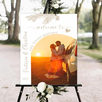 Welcome To The Night Before Wedding Sign Template, Pink Floral Eucalyptus Welcome Sign, Wedding Rehearsal Welcome