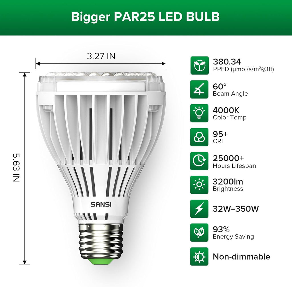32W Grow Light Bulb for Indoor Plants, 350W Equivalent, Full Spectrum