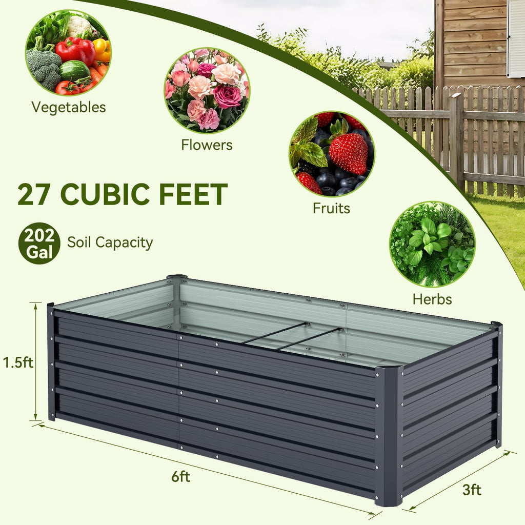 6x3x1.5 FT Metal Raised Garden Bed Outdoor, Heavy Duty Planter Box | 100% Non-Toxic, 202 Gal Large Capacity