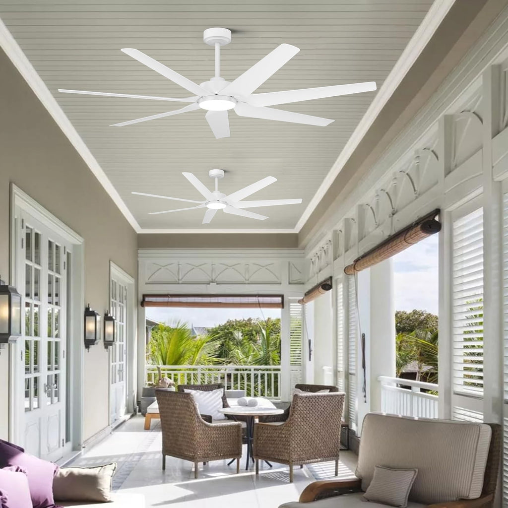 65 inch White Smart Ceiling Fan with Light, 7 Propeller Blades, High CFM
