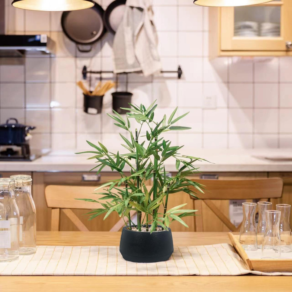 18-inch Tall Potted ARTIFICIAL Bamboo Plant (Black Pot) - Luxury Artificial Bamboo in black textures Pot , Counter