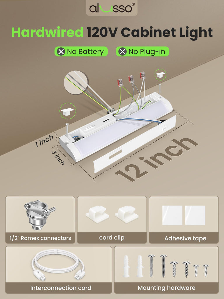 Hardwired 120V Under Cabinet Lighting 12 Inch Counter Kitchen Closet