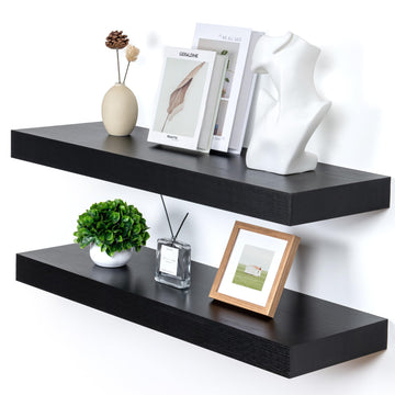 Deep Floating Shelves, 36'' x 12'' Black Shelves for Wall Set of 2