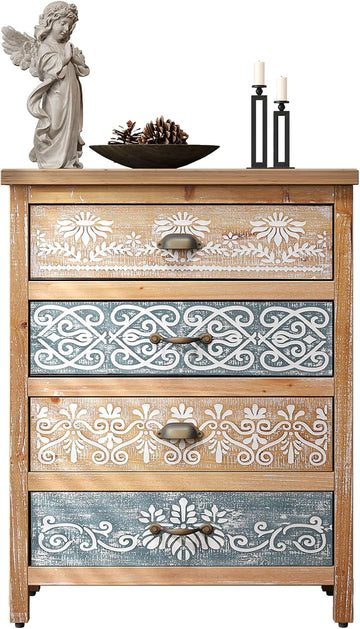 Small Solid Wood Storage Cabinet with Drawers,Vintage Accent Cabinet | Storage Drawers,Accent Credenza,Solid Wood