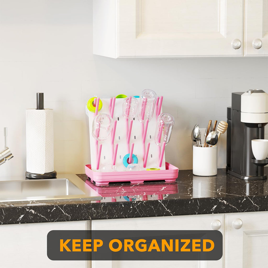Baby Bottle Drying Rack with 20 Hooks, Space Saving Kitchen Bottles Rack Dryer, Vertical Baby Bottle Holder Organizer