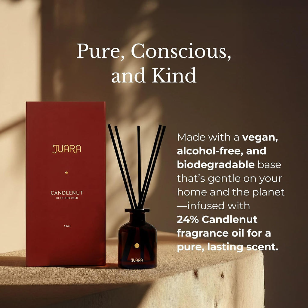 Candlenut Reed Diffuser Set 90ml - Indonesian Home Fragrance with Natural Reed Sticks - Long-Lasting Room Scent, 3 oz - Set of 3
