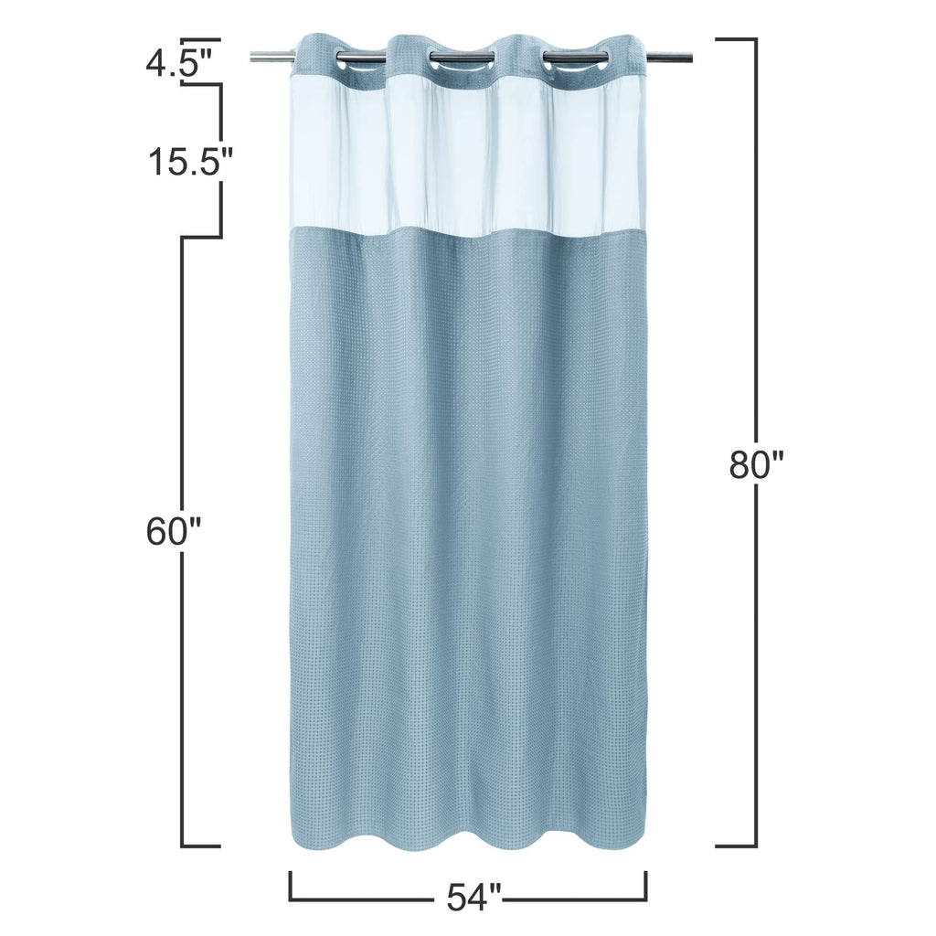 Heavyweight Waffle No Hook Shower Curtain with Liner, Blue, 54x80