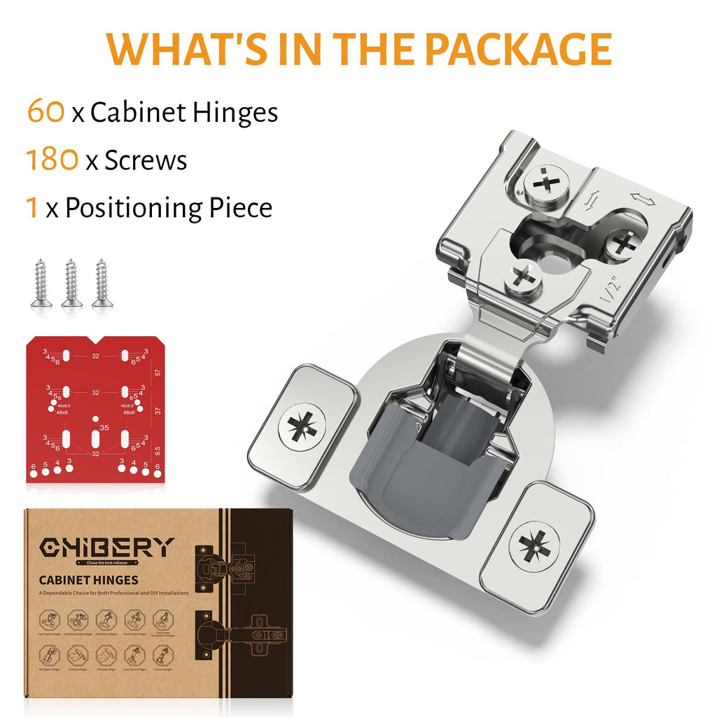 60 Pack 1/2" Overlay 3D Soft Close Concealed Hinge for Face Frame Door, Self Closing Hinges, 105° Smooth Slow Close