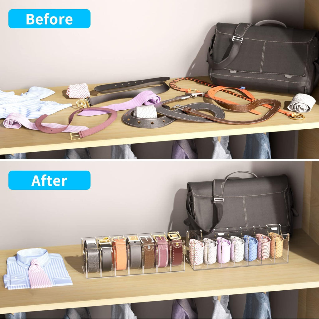 Belt Organizer for Closet, Acrylic Belt Box, Belt Storage, 7 Grids