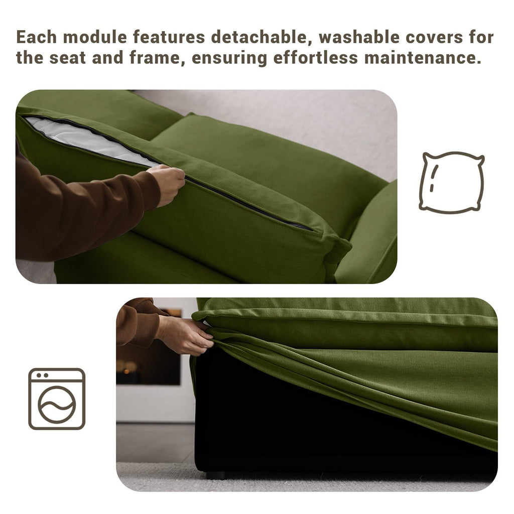 111" Cloud Modular Sectional Sofa, L Shaped 4 Seat Couch, Green