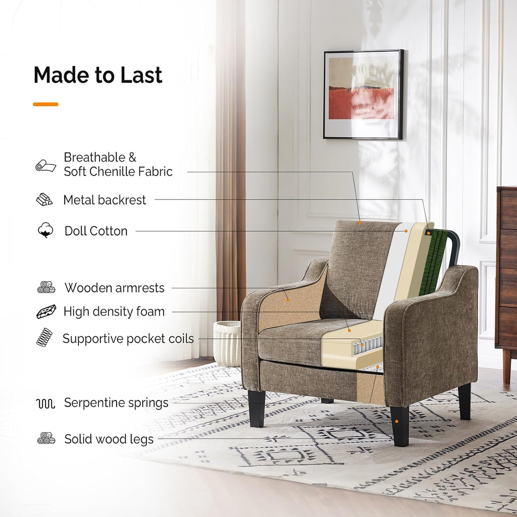 Accent Chair Chairs Light Brown Reading Chair Scooped Arm Chair Mid Century Modern Accent Chairs Upholstered Comfy