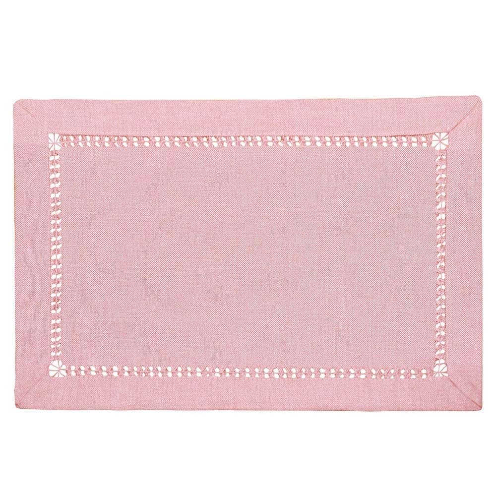 Handcrafted Solid Color Dining Table Placemats, Double-Hemstitched (Pink, 12 x 18 Placemats (Set of 4))