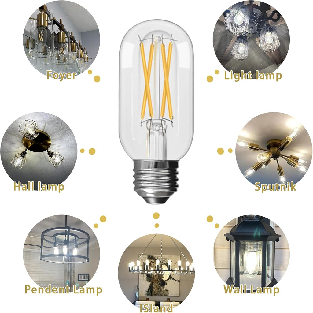 T45 T14 LED Bulb 4 Pack, E26 Edison Filament Light Bulbs 6W 60W Equivalent