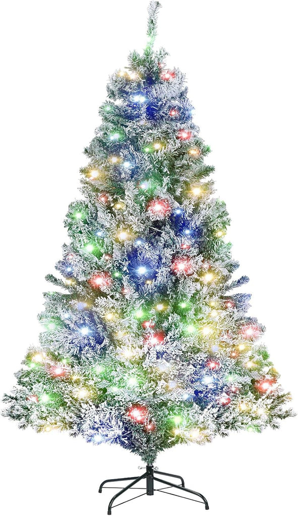 White Pre-Lit Snow Flocked Christmas Tree, Multi-Color Light
