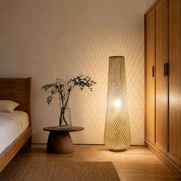 Boho Style Bamboo Woven Floor Lamp,36 in,Cozy Decor