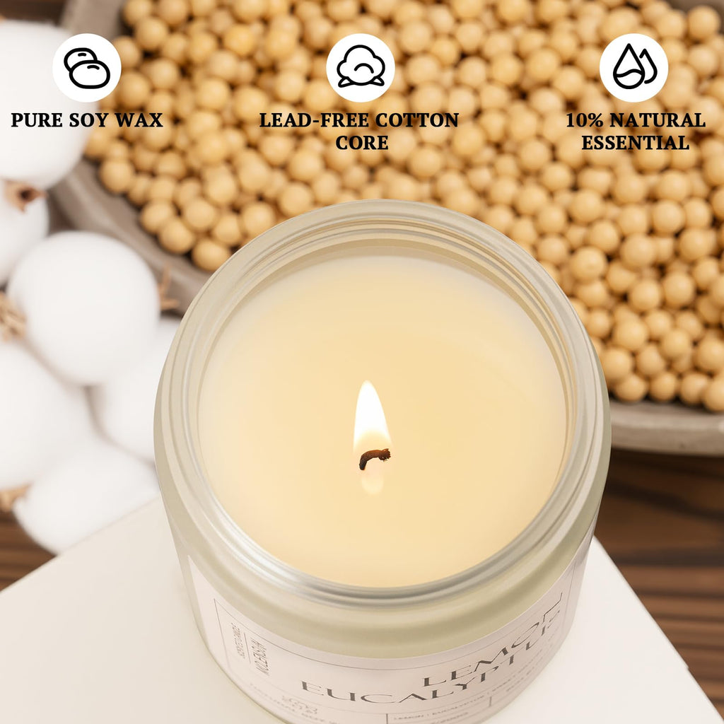 4 Pack Candles Scented, 28 oz Long Lasting Candles, Soy Set Gift for Women - Scents of Lemon Eucalyptus/Vanilla