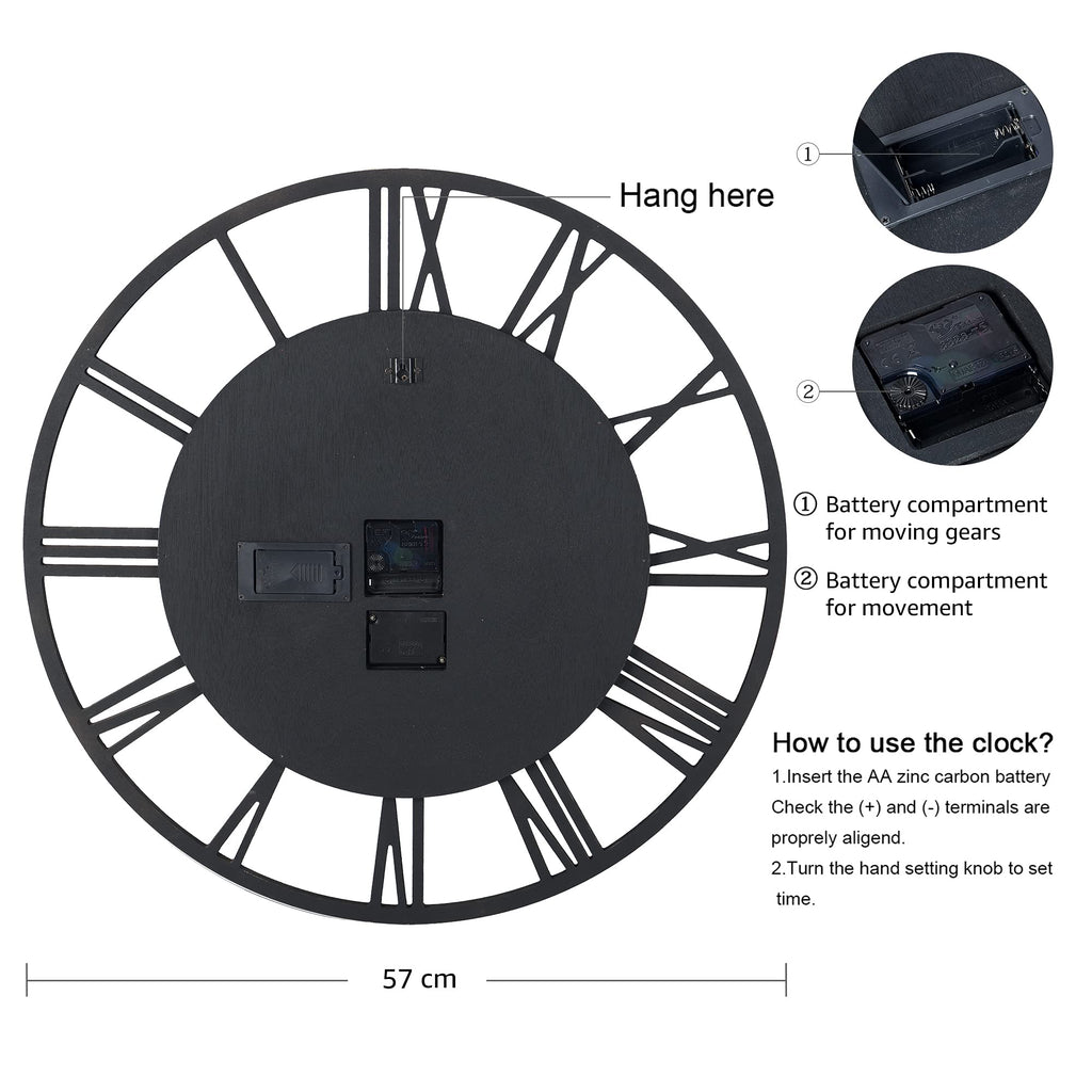 23 Inch Steampunk Large Wall Clock with Moving Gears Wooden Brown