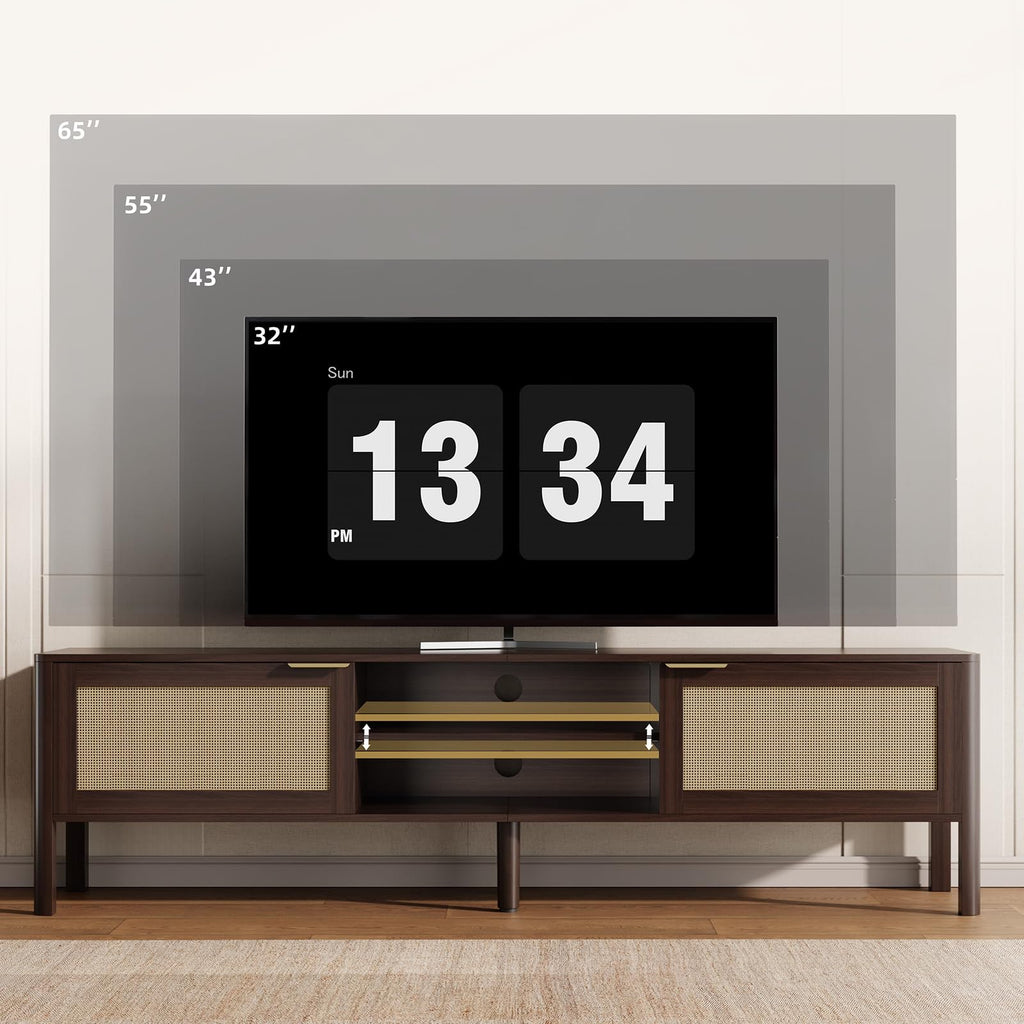 Rattan TV Stand Walnut 58"