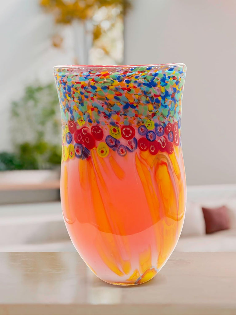 AV22246 Art Glass Vase 13.75" Tall Salt Creek Handcrafted Murano-Style Vase Décor, Living Room, Bed Room, Home