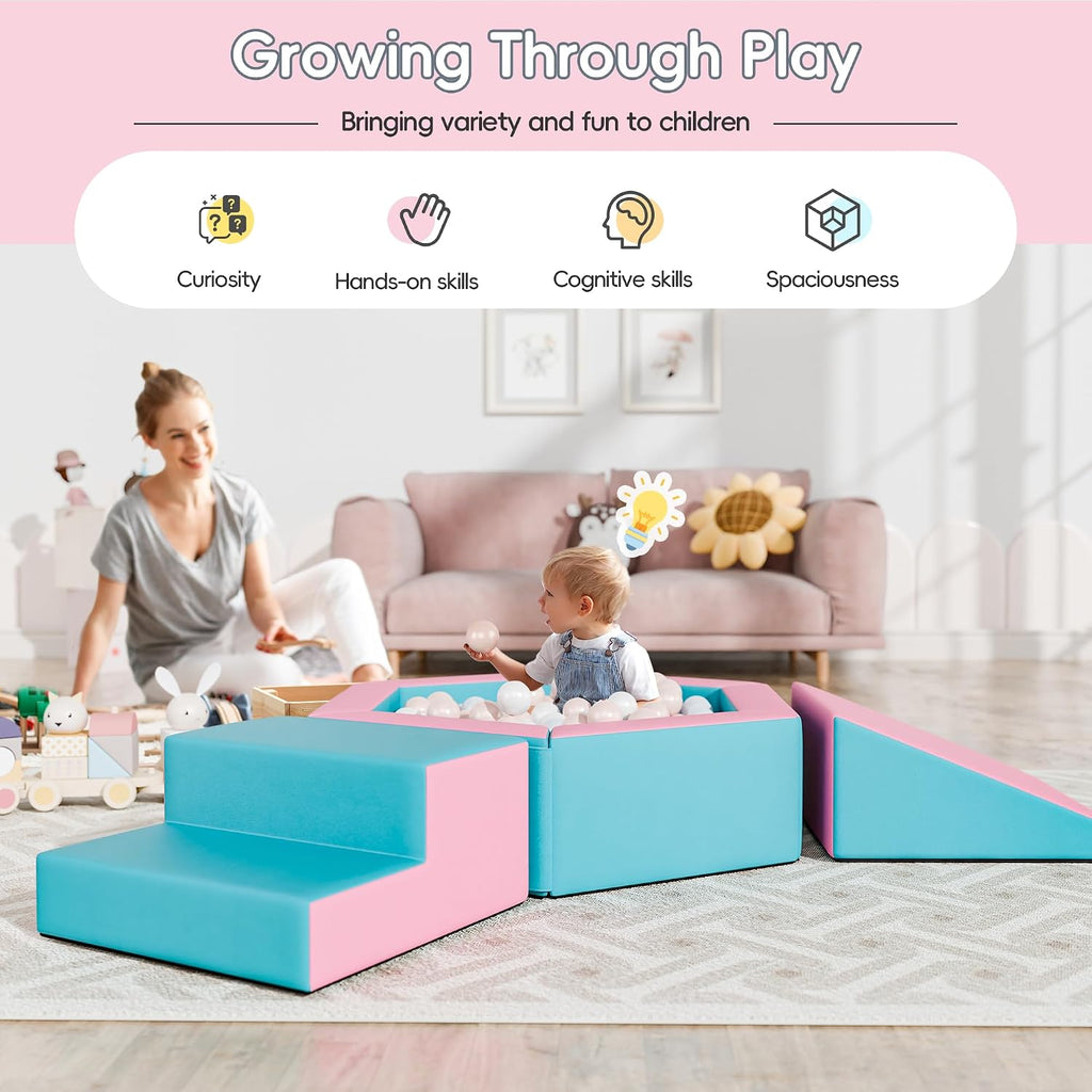 Foam Climbing Blocks for Girls Toddlers,Pink Soft Play Set Ball Pit,Climb & Crawl Foam Playset for Kids, Toddler