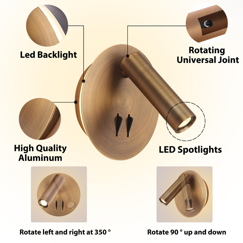 Wall Mount Reading Light for Bed, Backlight Night Wall Lamp, Hardwired Sconce with Switch, Adjustable Wall Sconce