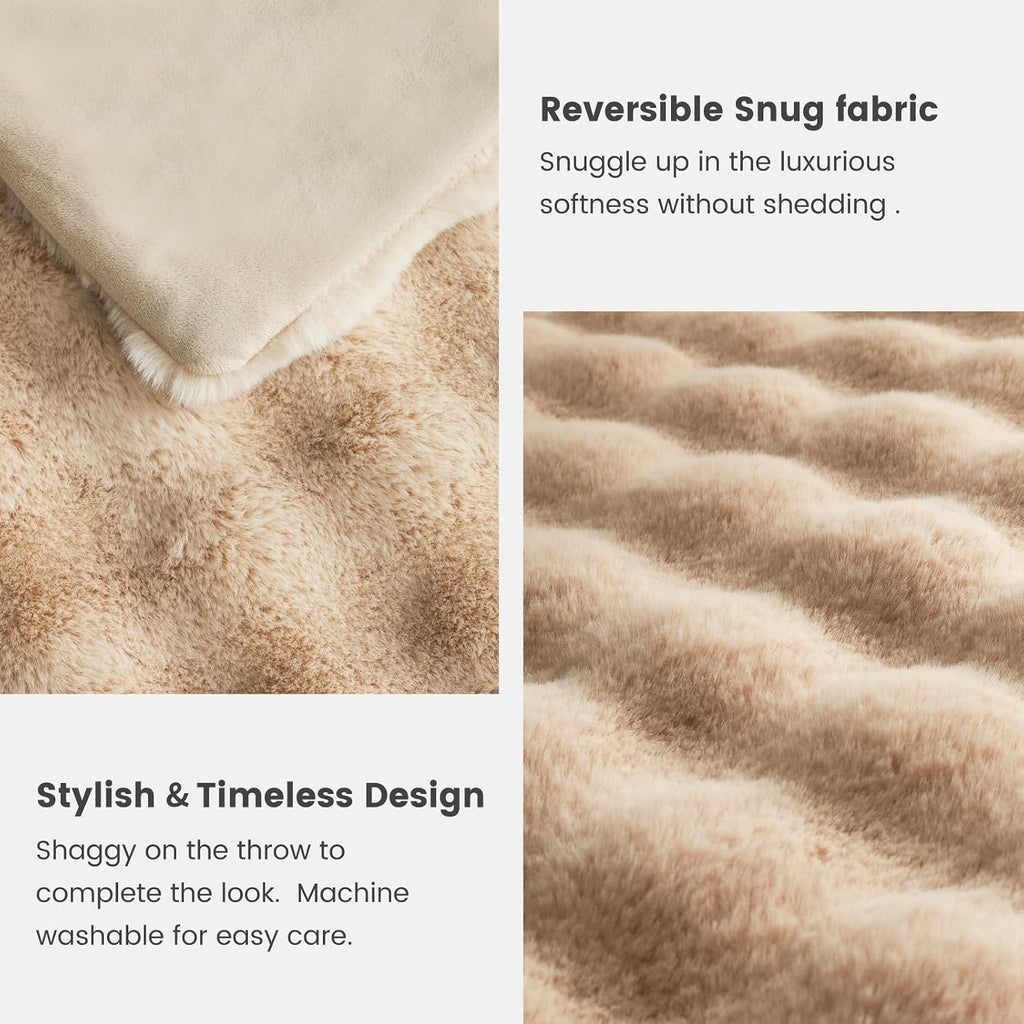 Faux Fur Throw Blanket for Couch, Fuzzy Soft Plush Thick Bubble Blanket for Sofa Bedroom Living Room, 60 * 80 Inches