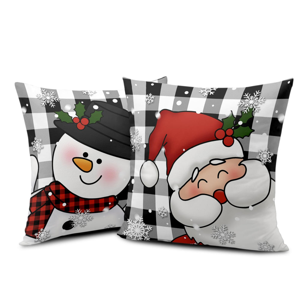 Plaid Christmas Decorations Black and White Pillow Covers 24x24 Set of 2 Santa Snowman Cushion Covers Winter