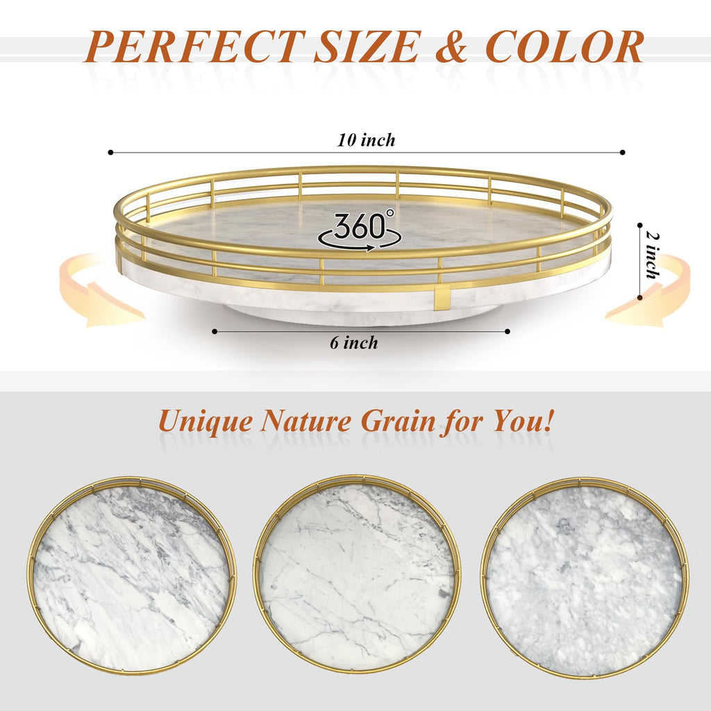 White Marble Lazy Susan with Gold Frame