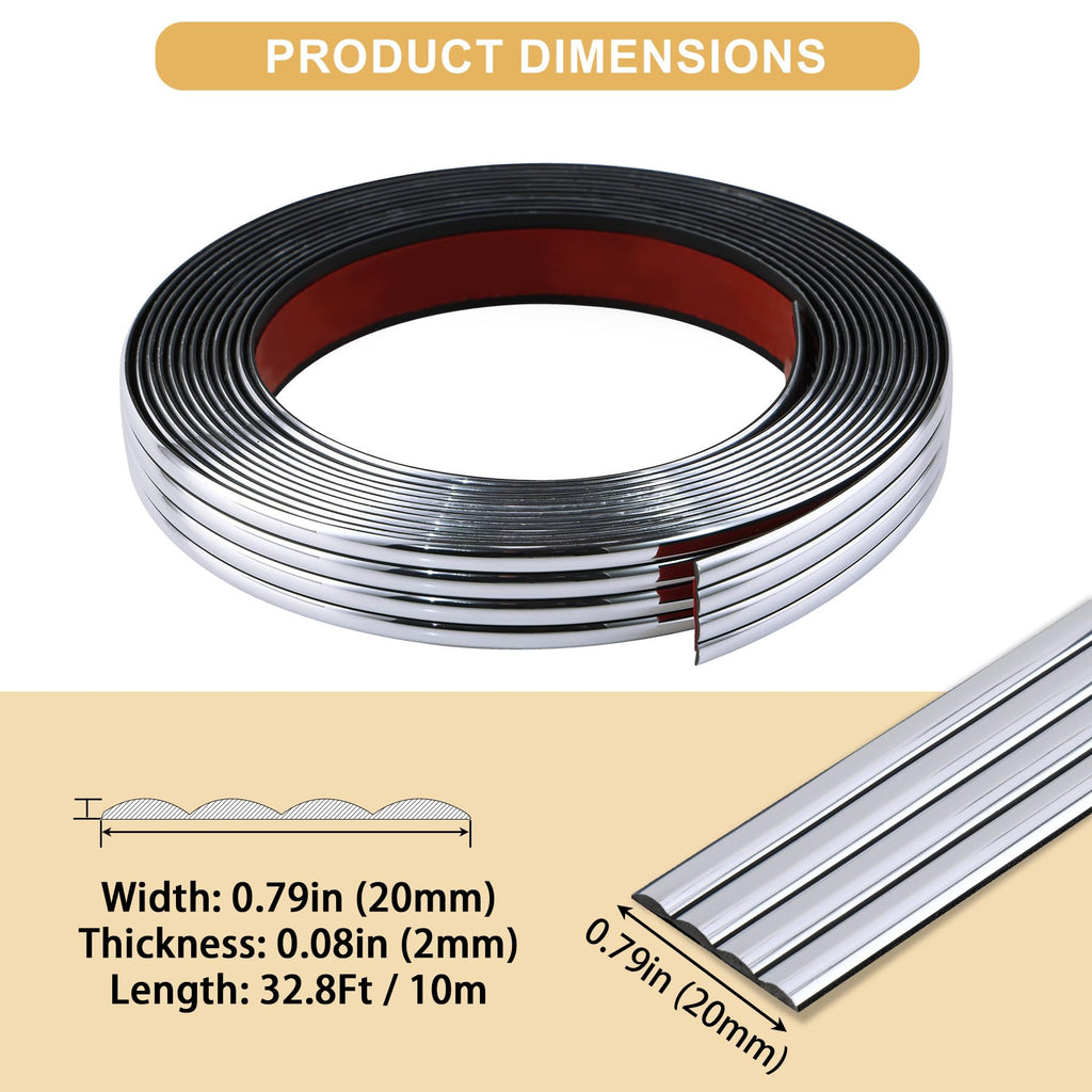 Glossy Silver Finish Wall Molding Trim, 393.6" L x 0.79" W Peel and Stick Corner Guards, Protection & Decoration for
