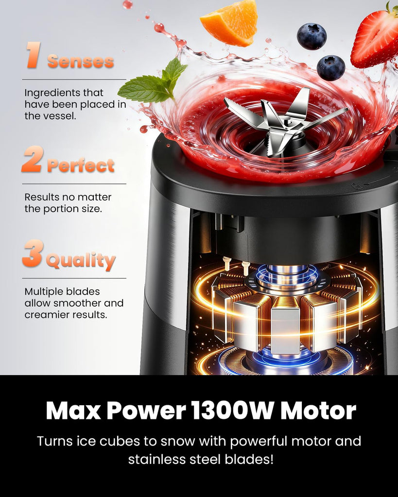 Blender, 1300W Glass Blender with 6 Preset Programs
