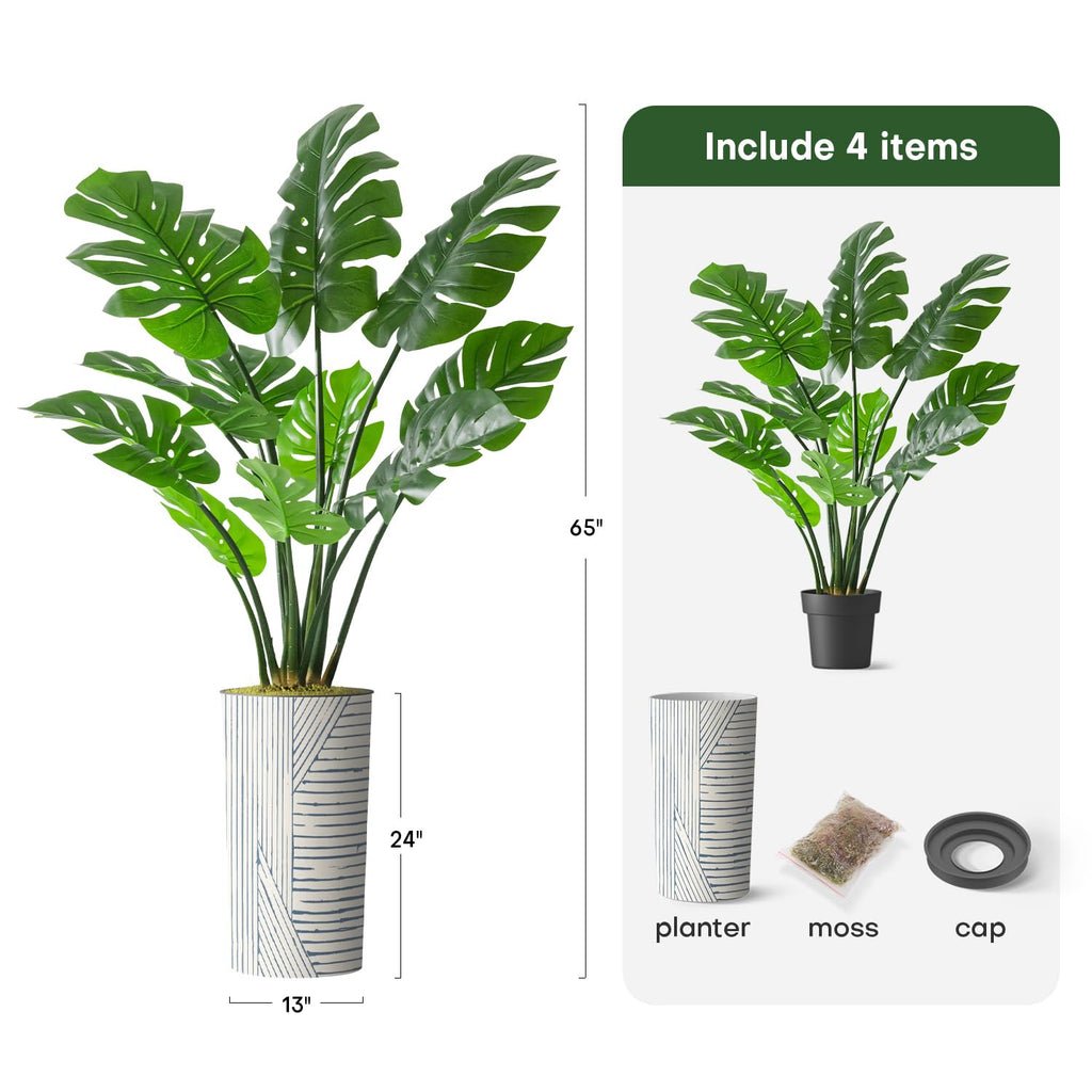 Artificial Tree in Geometric Pattern Planter, Fake Monstera Silk Tree for Indoor and Outdoor Home Decoration - 65"