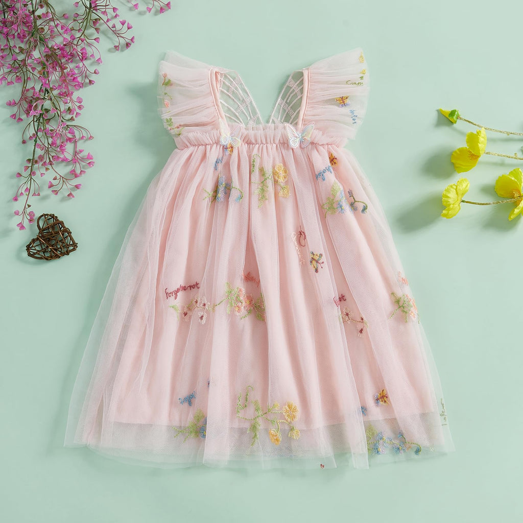 Newborn Infant Baby Girls Clothes Flower Butterfly Embroidery Sleeveless Romper Tulle Mesh Dress Toddler Bodysuit