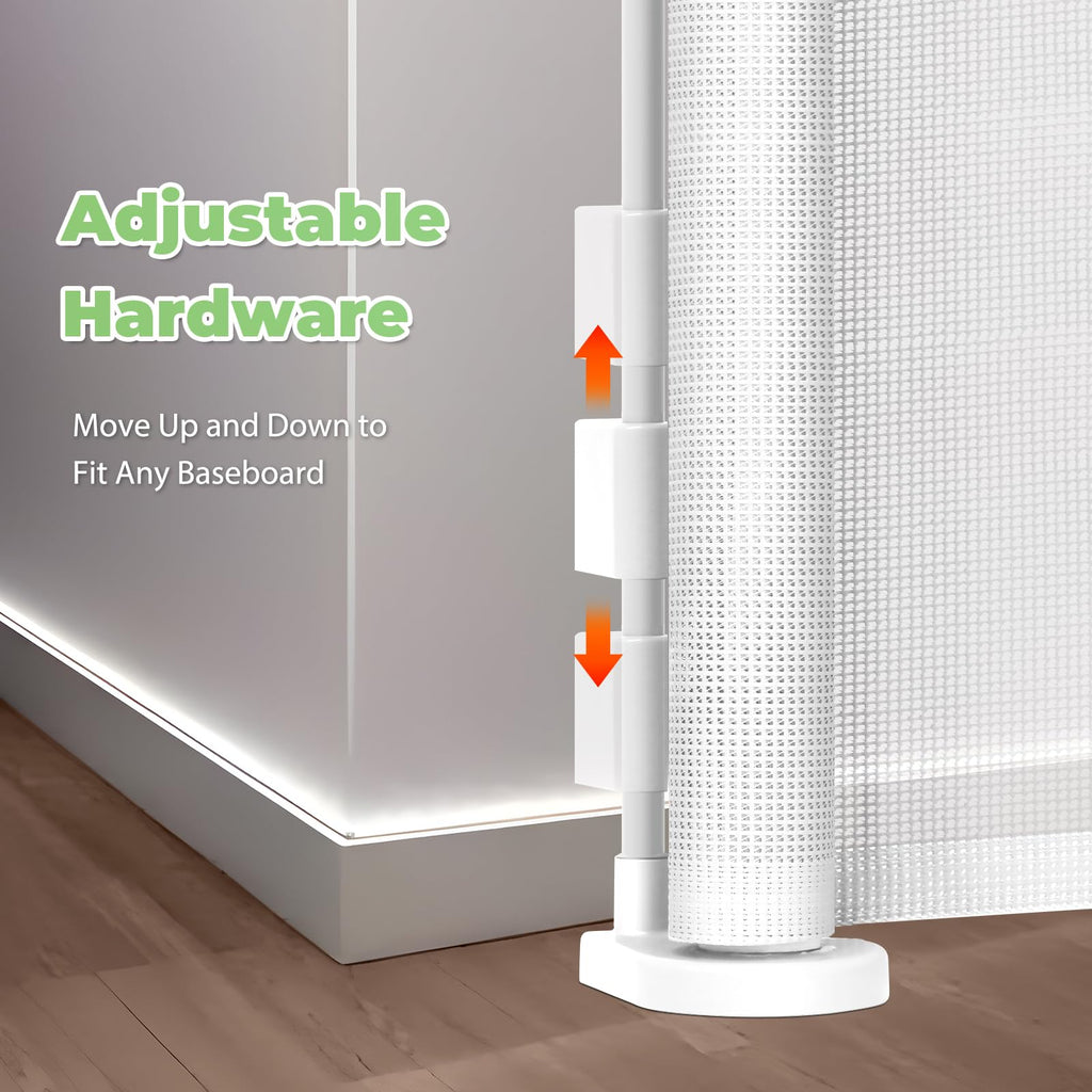Reinforced 96" Extra Wide Retractable Baby Gate Extra Long Dog Gate, White