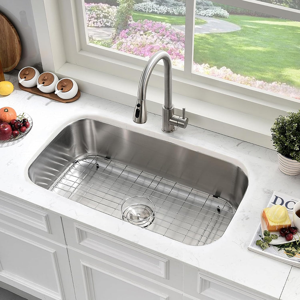 31x18 Undermount Kitchen Sink Stainless Steel Single Bowl 16 Gauge | Large Corner Under Mount Sinks with Dish