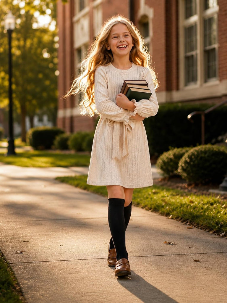 Girls Fall Sweater Dress Kids Long Sleeve Knit Dresses
