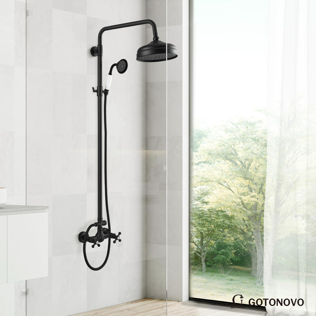 Exposed Shower Faucet Set Luxury,Matte Black,Straight Rod