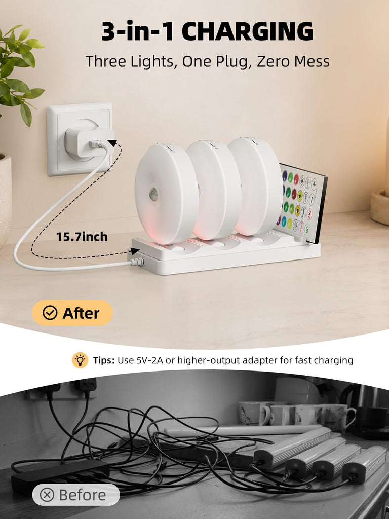 RGB Puck Lights with Charging Station, Motion Sensor Cabinet Lights