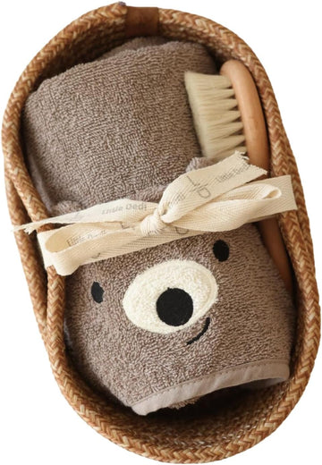 Baby Gift Set Piece, Hooded Towel, Brush & Basket, Teddy
