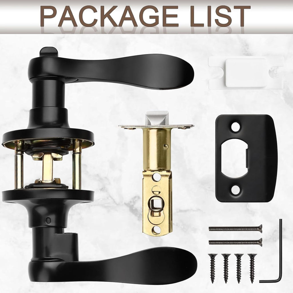 6 Pack Matte Black Door Handles Privacy Door Levers, Heavy Duty Wave Style Bed/Bath Door Locks Interior Door Knobs