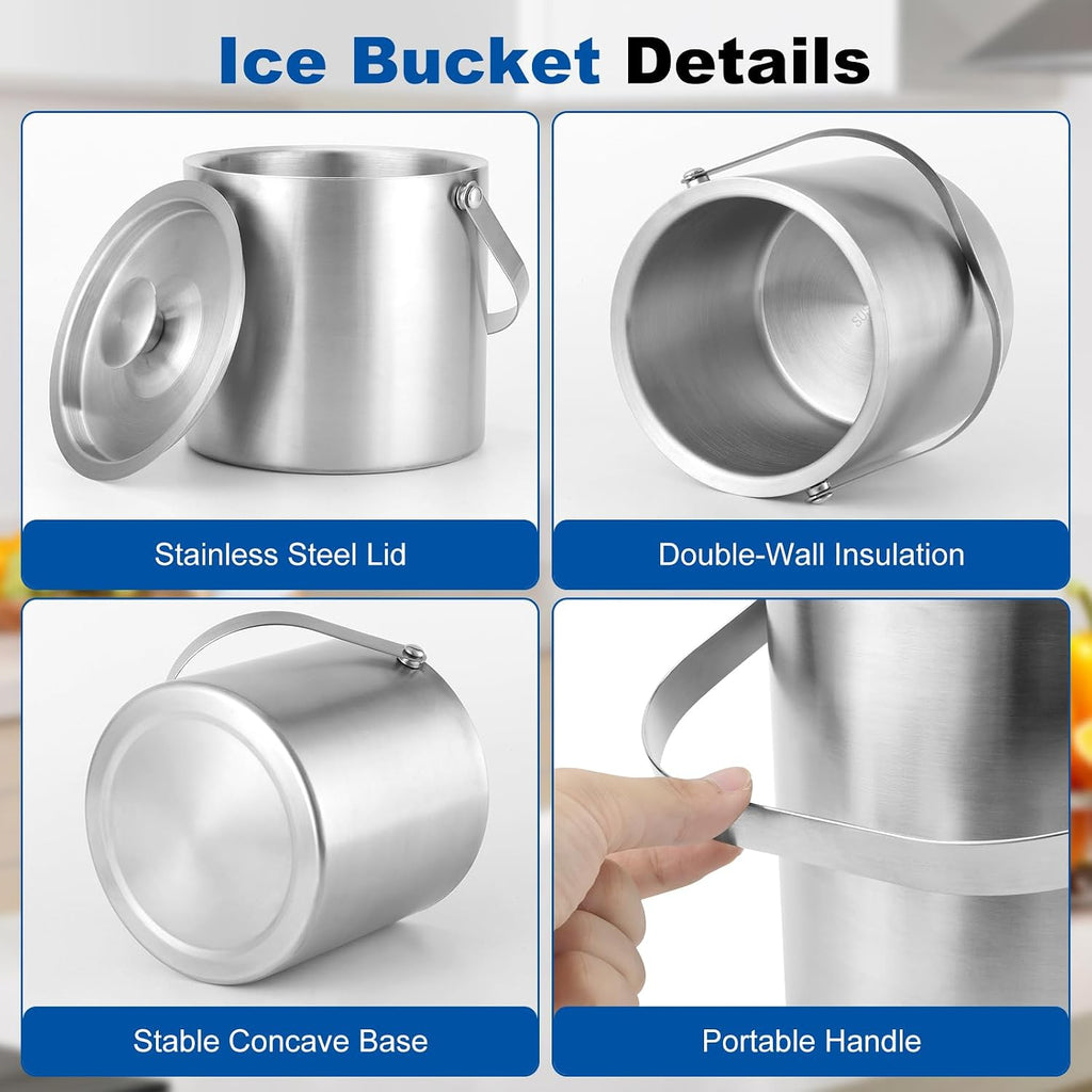 3L Stainless Steel Ice Bucket - Double-Wall Insulated Cooler Keeps Ice Frozen Longer for Wine, Champagne &