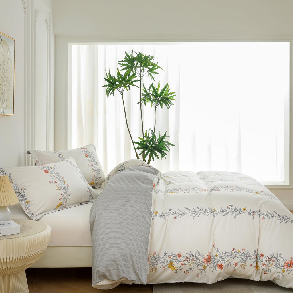 Duvet Cover Set 3pcs 100% Cotton Wildflower Stripe