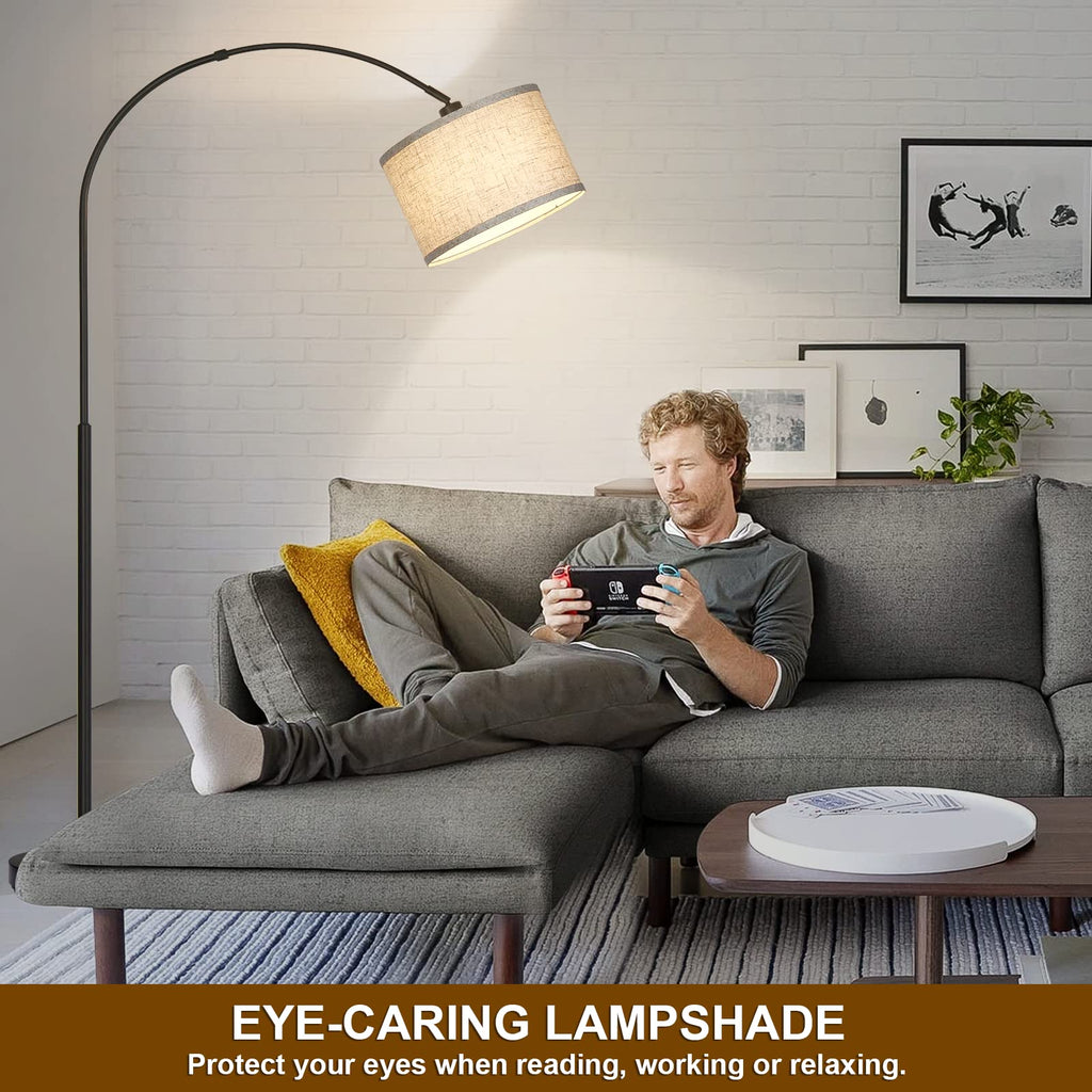 Arc Floor Lamps, Modern Standing Lamp with Adjustable Hanging Drum Shade, Tall Pole Lamp with Foot Switch, Over