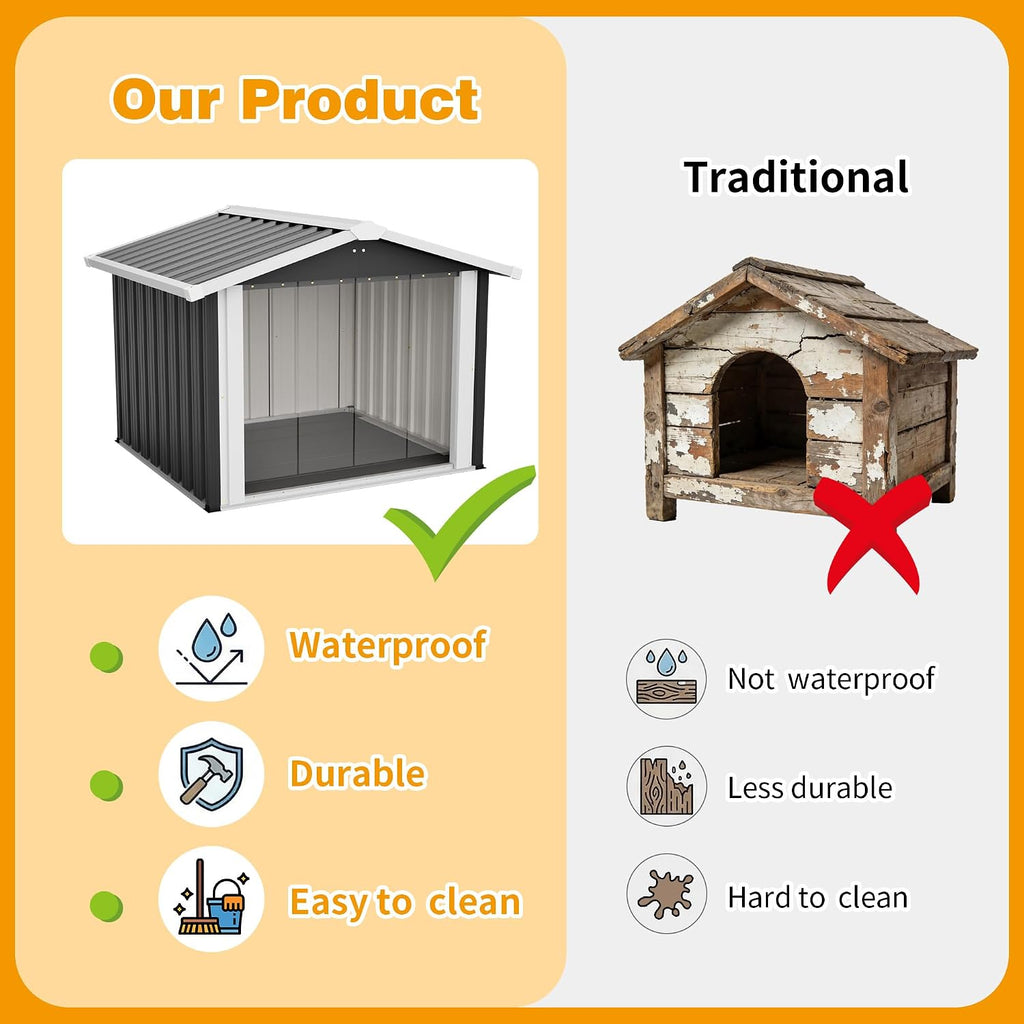 Metal Dog House for Large Dogs, Durable Waterproof Dog Kennel with Steel Frame, Removable Floor, Easy to