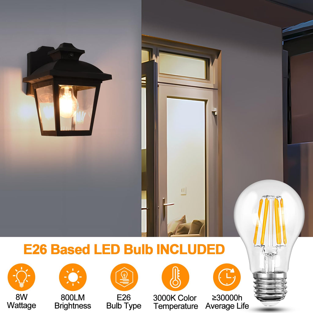 Dusk to Dawn Outdoor Wall Light Fixture, Exterior Porch Lantern, Black