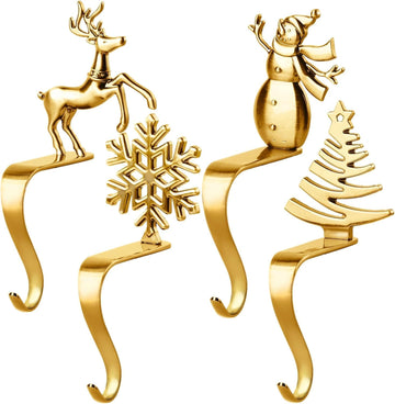 Christmas Stocking Holders for Mantle, Xmas Fireplace Hanger Hooks Metal Grips Clips (Gold)