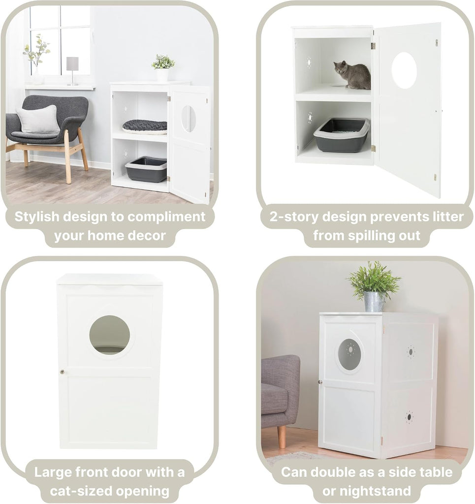 2 Story Furniture Litter Box Enclosure (White), Hidden Litter Box for Cats, Double Layer, Big Front Door for Easy