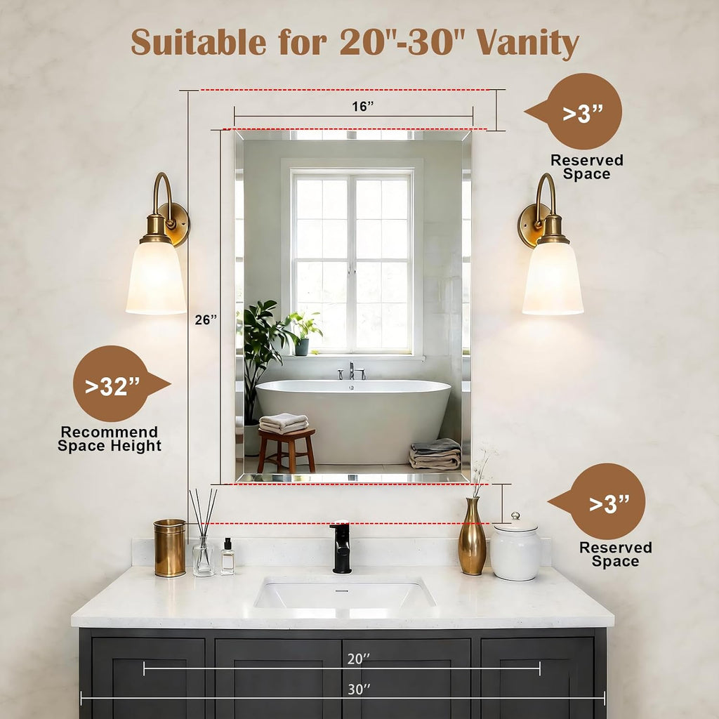 16x26'' Bathroom Medicine Cabinet Mirror with Storage, Surface Mount or Recessed Medicine Cabinet with 4-Tiered